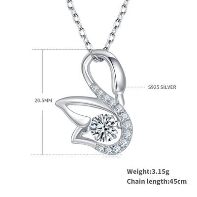 Dynamic Swan S925 Silver Plated Platinum Moissanite Necklace 50 Points D-Class